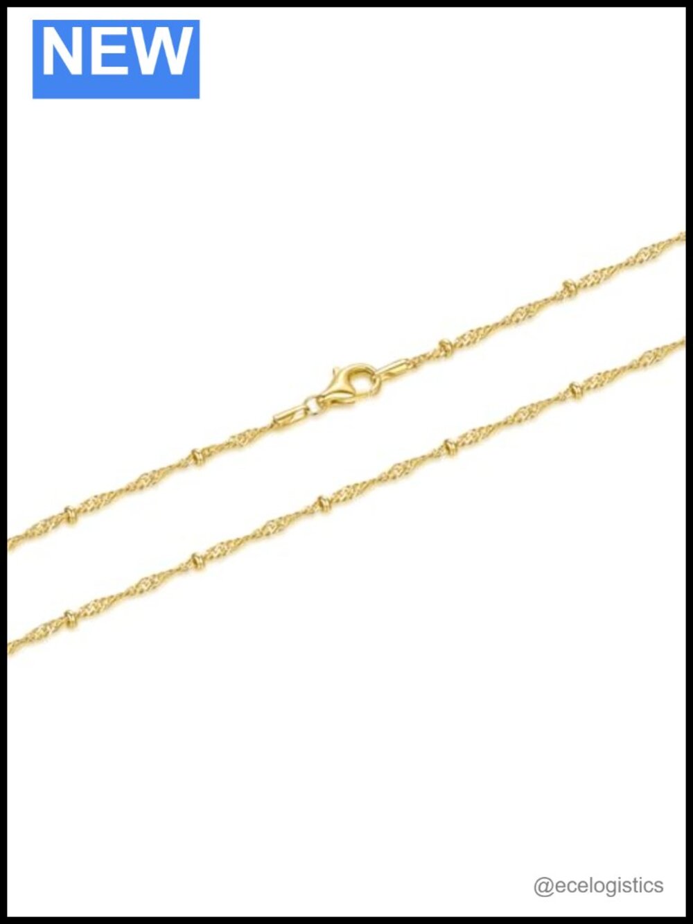 14K Gold Plated Rope Chain Necklace Waterproof Lobster Clasp Dainty Layering